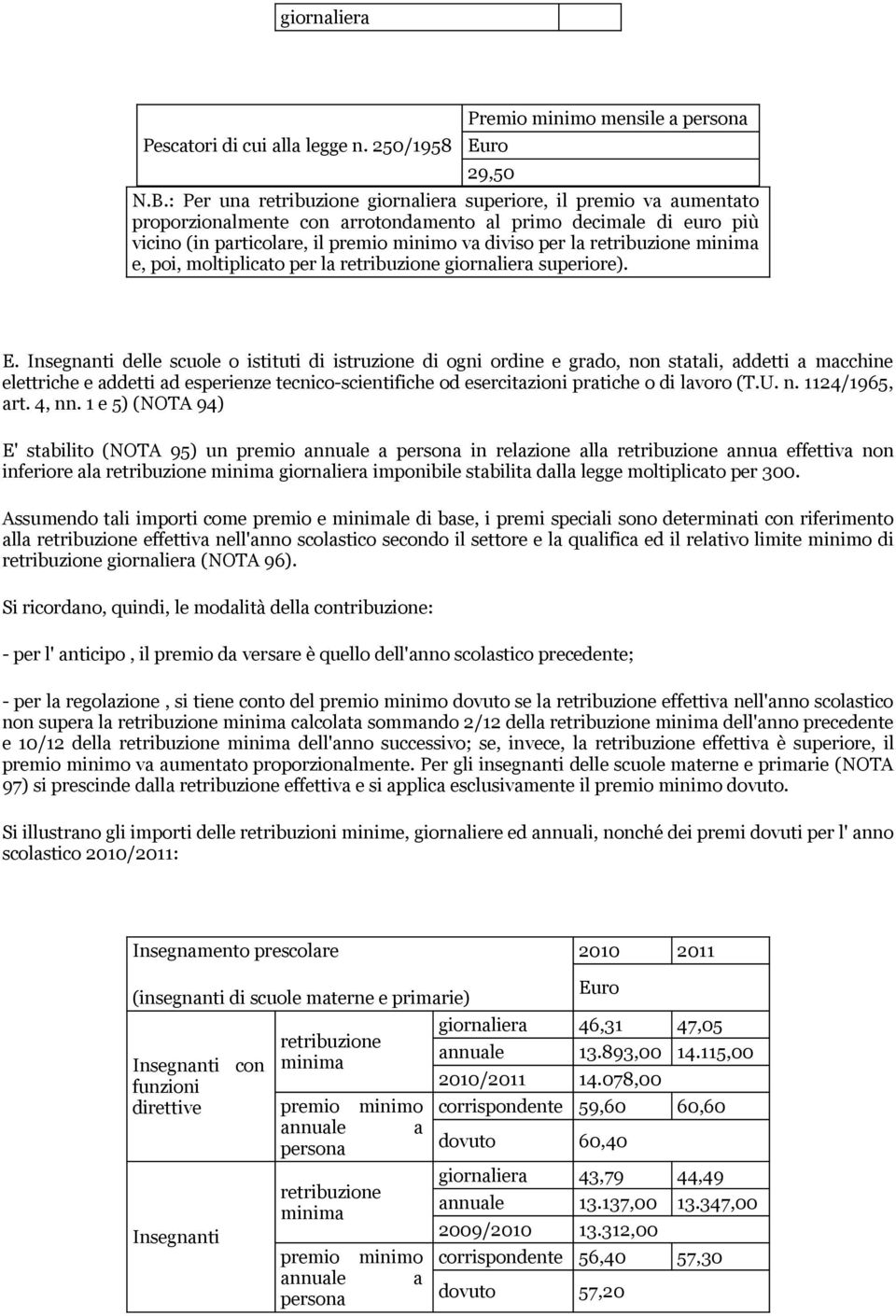 retribuzione minima e, poi, moltiplicato per la retribuzione giornaliera superiore). E.