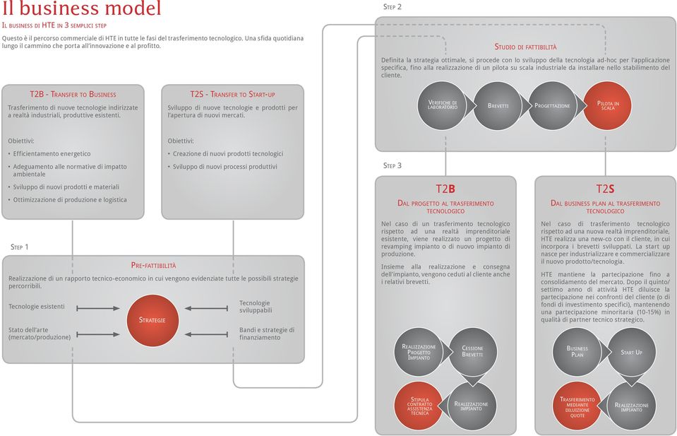 Studio di fattibilità Definita la strategia ottimale, si procede con lo sviluppo della tecnologia ad-hoc per l applicazione specifica, fino alla realizzazione di un pilota su scala industriale da