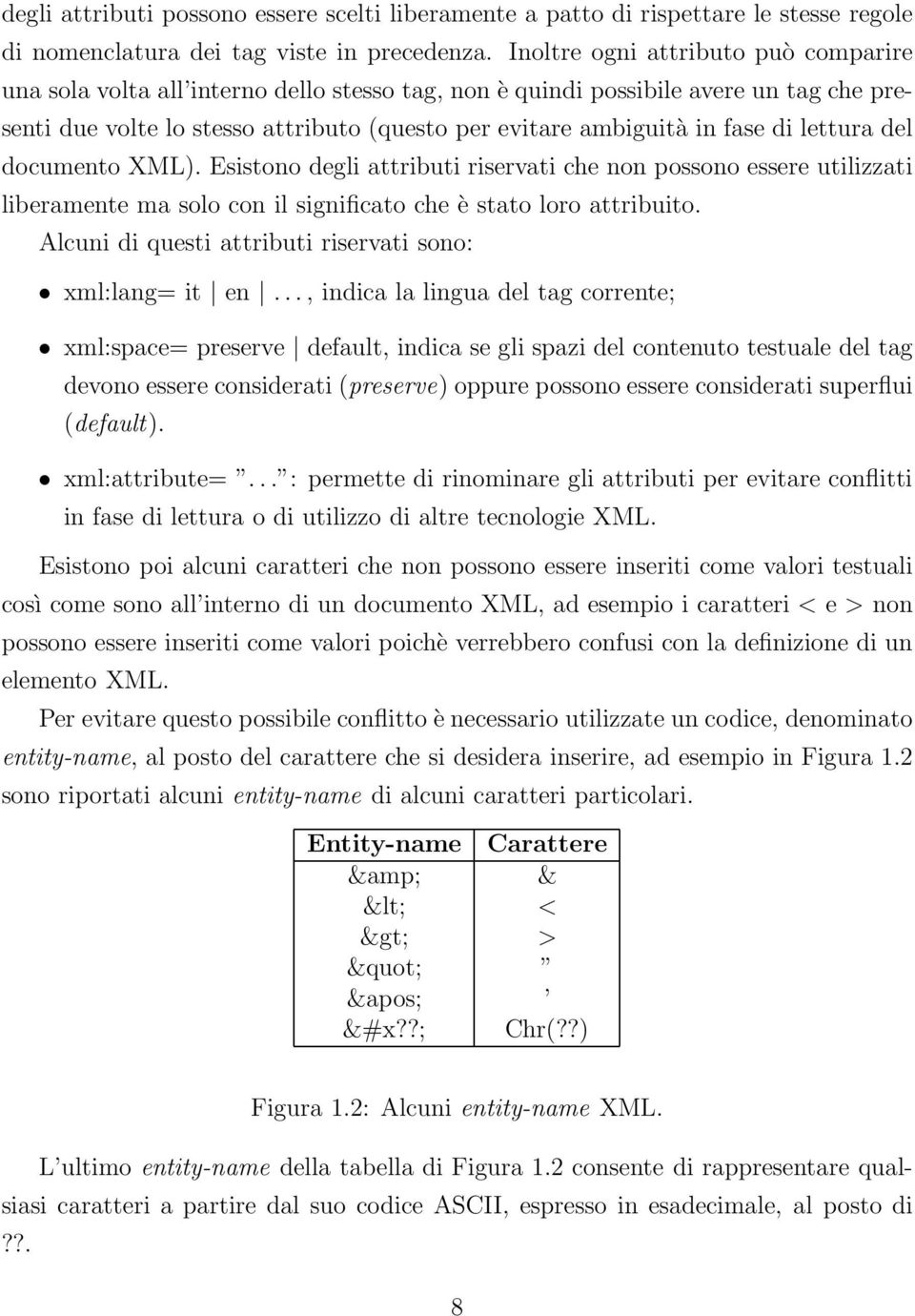 di lettura del documento XML). Esistono degli attributi riservati che non possono essere utilizzati liberamente ma solo con il significato che è stato loro attribuito.