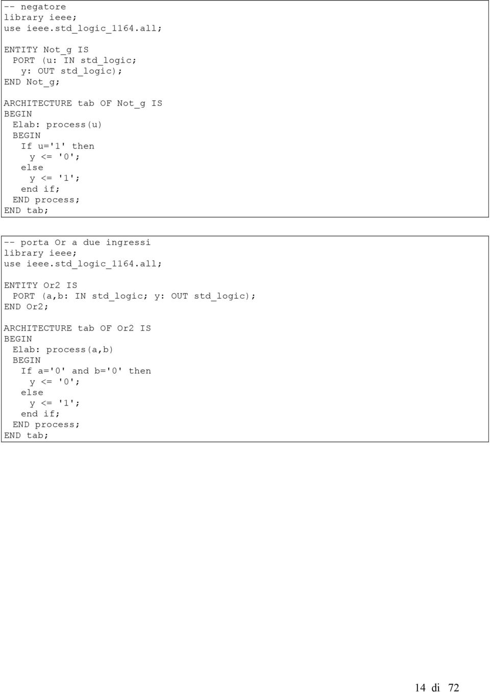 BEGIN If u='1' then y <= '0'; else y <= '1'; END process; END tab; -- porta Or a due ingressi library ieee; use ieee.