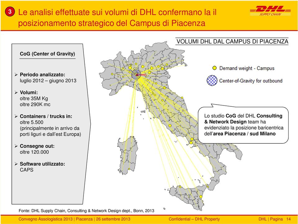 500 (principalmente in arrivo da porti liguri e dall est Europa) Lo studio CoG del DHL Consulting & Network Design team ha evidenziato la posizione