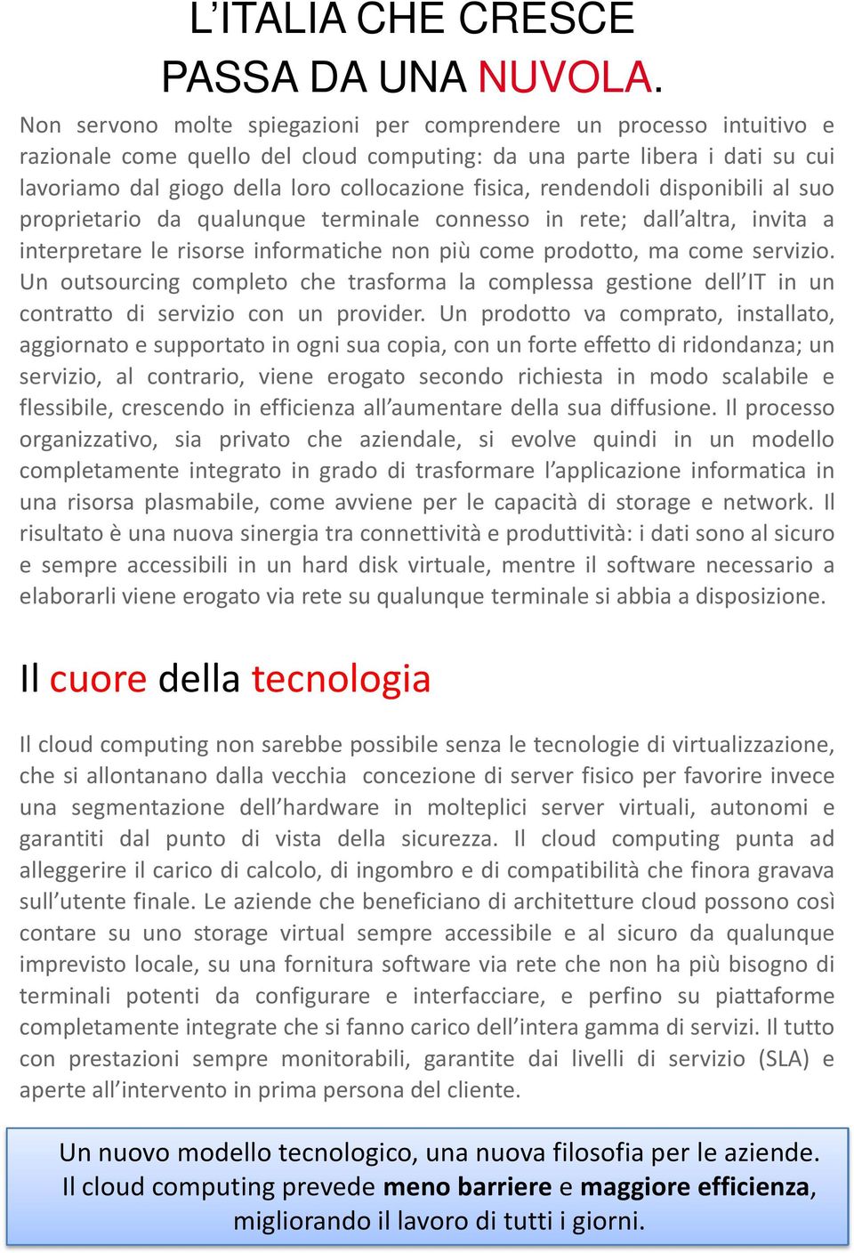 rendendoli disponibili al suo proprietario da qualunque terminale connesso in rete; dall altra, invita a interpretare le risorse informatiche non più come prodotto, ma come servizio.