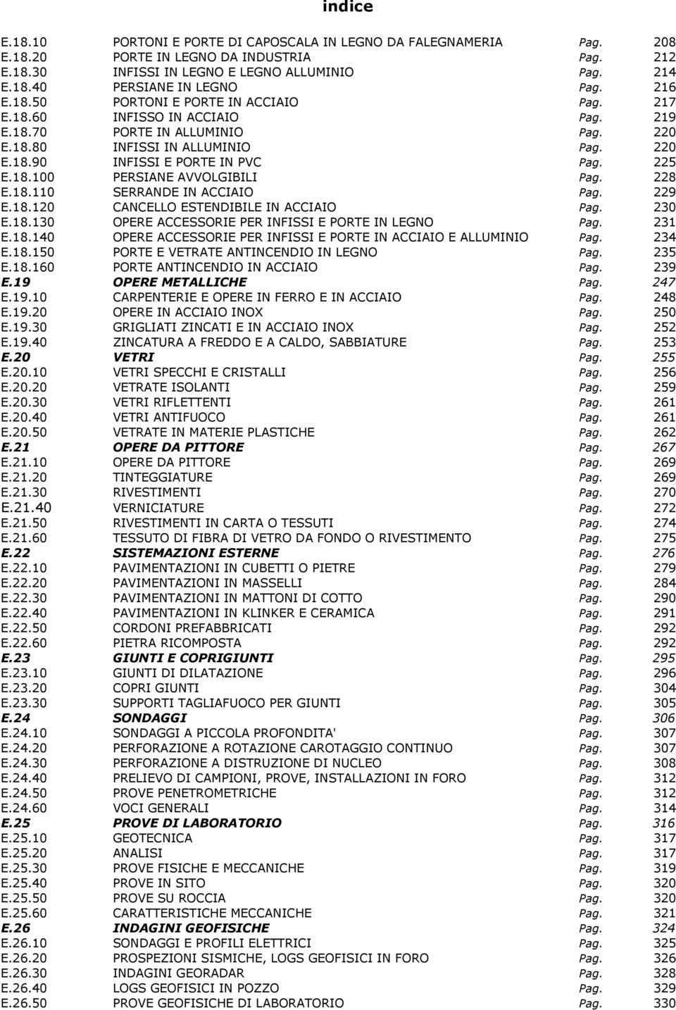 18.100 PERSIANE AVVOLGIBILI Pag. 228 E.18.110 SERRANDE IN ACCIAIO Pag. 229 E.18.120 CANCELLO ESTENDIBILE IN ACCIAIO Pag. 230 E.18.130 OPERE ACCESSORIE PER INFISSI E PORTE IN LEGNO Pag. 231 E.18.140 OPERE ACCESSORIE PER INFISSI E PORTE IN ACCIAIO E ALLUMINIO Pag.