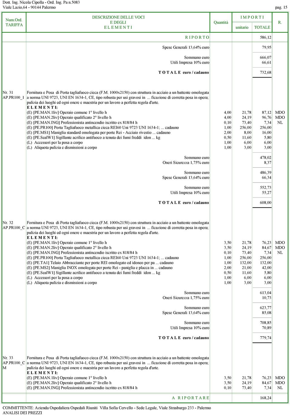 .. ficazione di corretta posa in opera; pulizia dei luoghi ed ogni onere e maestria per un lavoro a perfetta regola d'arte. (E) [PE.MAN.1liv] Operaio comune 1 livello h 4,00 21,78 87,12 MDO (E) [PE.