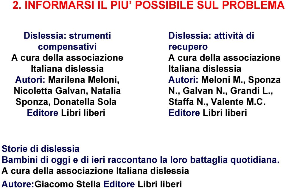 Italiana dislessia Autori: Meloni M., Sponza N., Galvan N., Grandi L., Staffa N., Valente M.C.