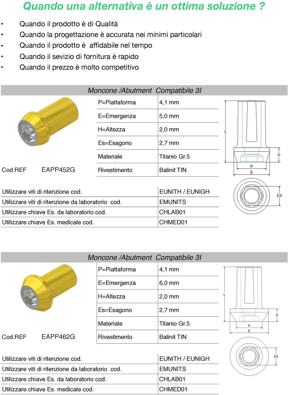 fornitura è rapido Quando il prezzo è molto competitivo Moncone /Abutment Compatibile 3I 4,1 mm 5,0 mm 2,0 mm Cod.