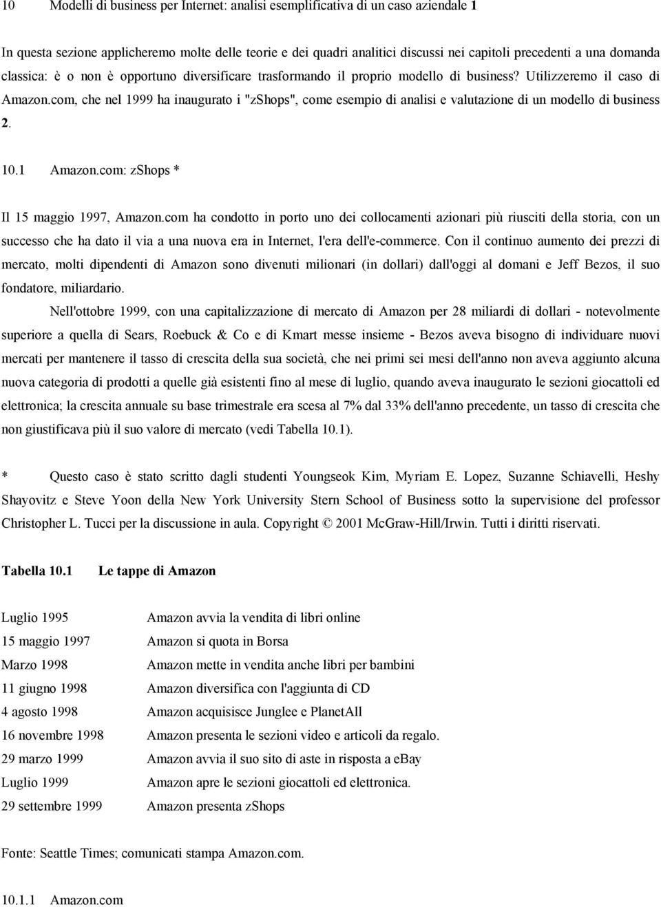 com, che nel 1999 ha inaugurato i "zshops", come esempio di analisi e valutazione di un modello di business 2. 10.1 Amazon.com: zshops * Il 15 maggio 1997, Amazon.