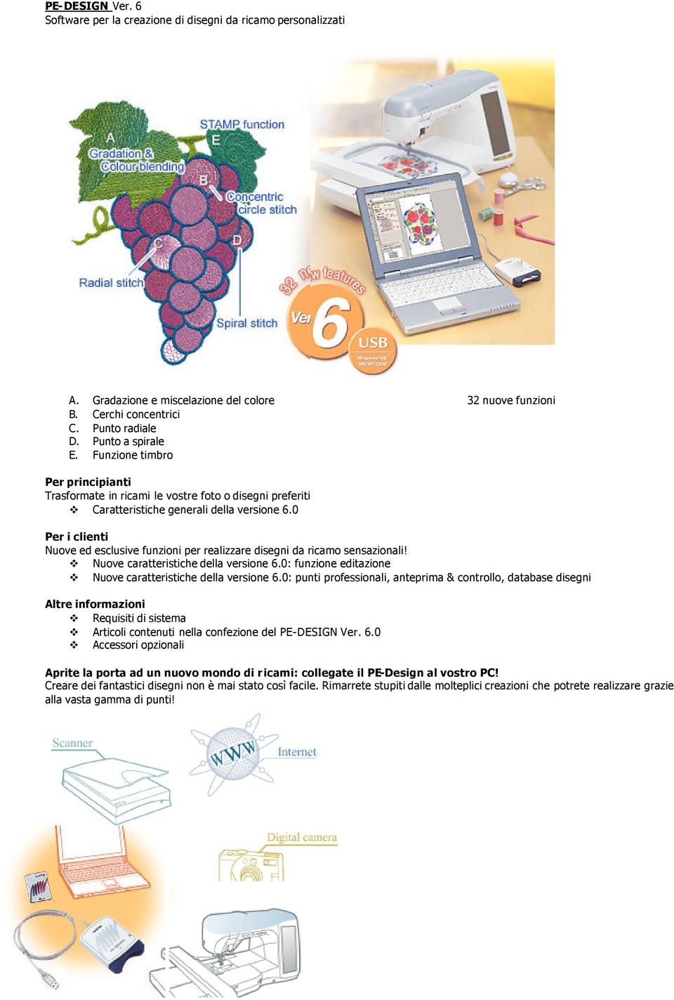 0 Per i clienti Nuove ed esclusive funzioni per realizzare disegni da ricamo sensazionali! Nuove caratteristiche della versione 6.0: funzione editazione Nuove caratteristiche della versione 6.