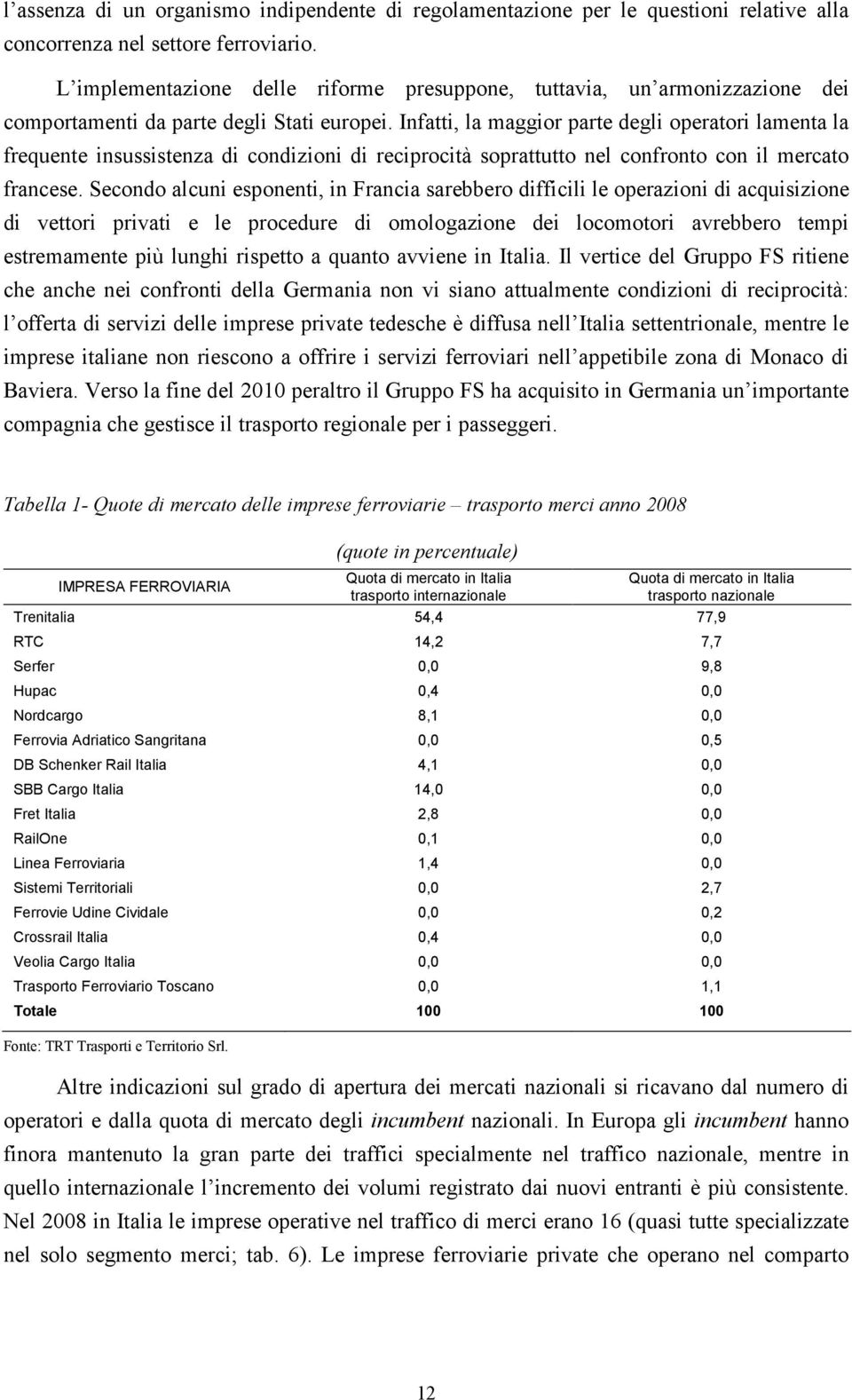 Infatti, la maggior parte degli operatori lamenta la frequente insussistenza di condizioni di reciprocità soprattutto nel confronto con il mercato francese.