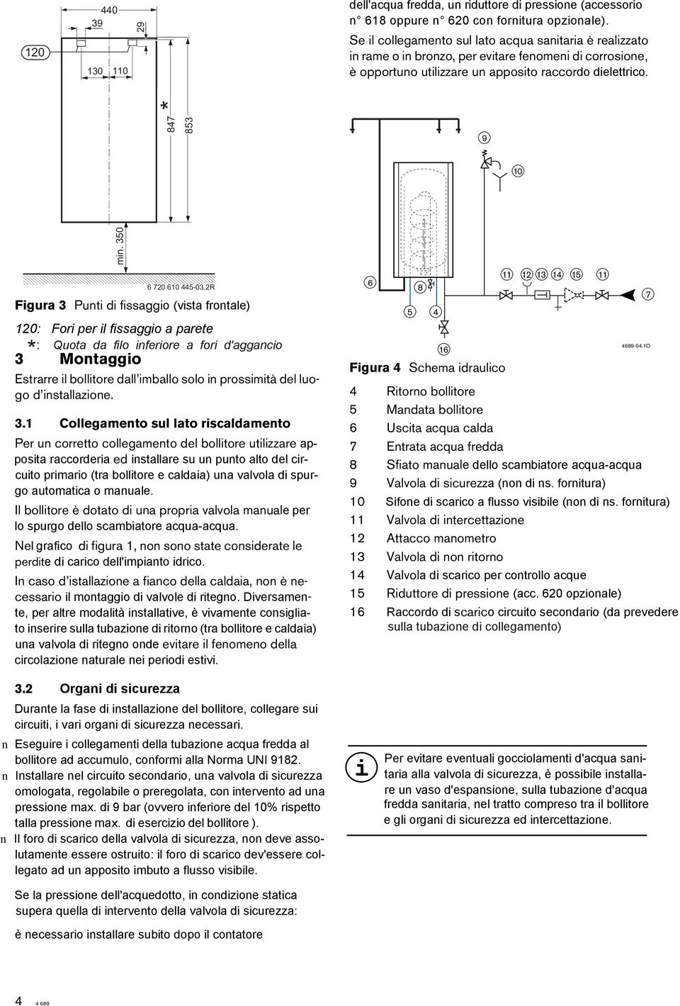 d'aggancio * Montaggio Estrarre il bollitore dall imballo solo in prossimità del luogo d installazione 1 Collegamento sul lato riscaldamento Per un corretto collegamento del bollitore utilizzare