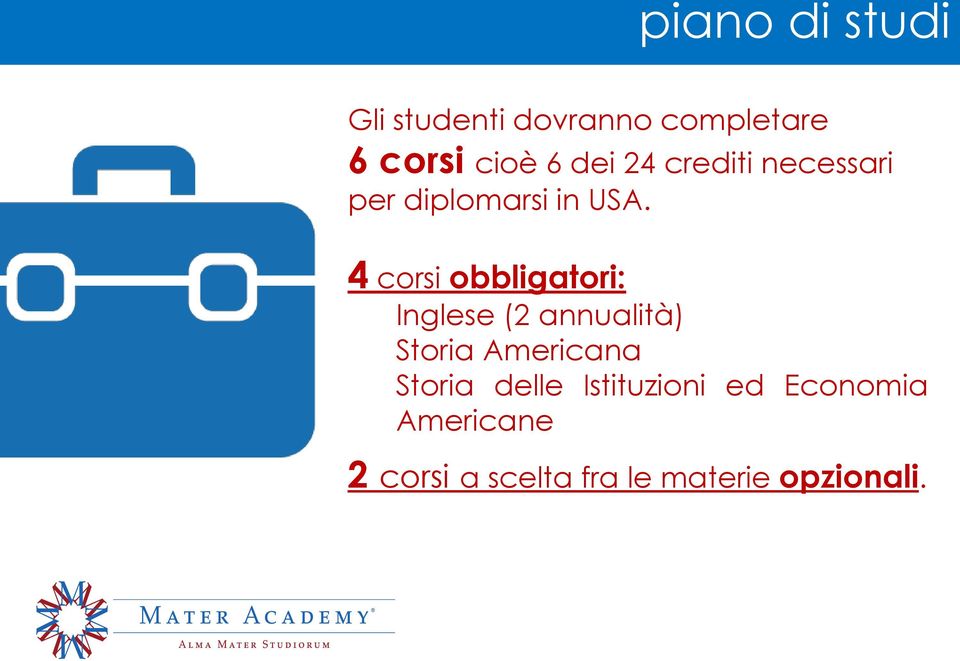 4 corsi obbligatori: Inglese (2 annualità) Storia Americana