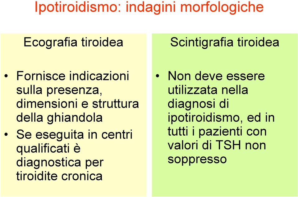 diagnostica per tiroidite cronica Scintigrafia tiroidea Non deve essere utilizzata