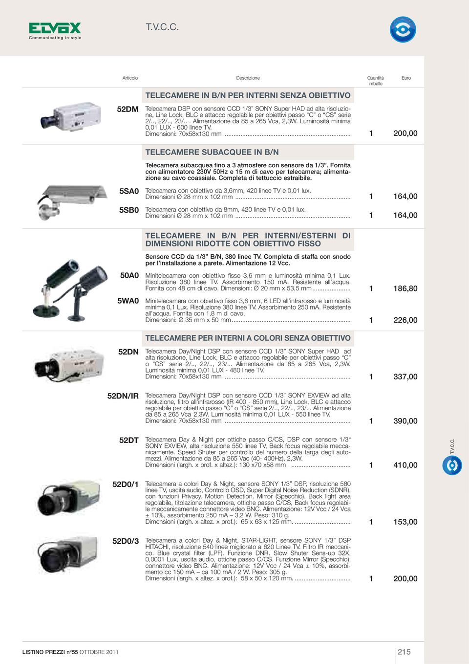 .. 1 200,00 DIGIBUS TELECAMERE SUBACQUEE IN B/N Telecamera subacquea fino a 3 atmosfere con sensore da 1/3.