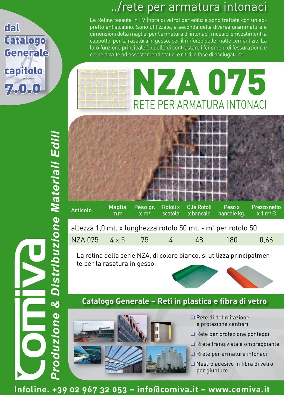 - m 2 per rotolo 50 NZA 075 4 x 5 75 4 48 180 0,66 La retina della serie NZA,