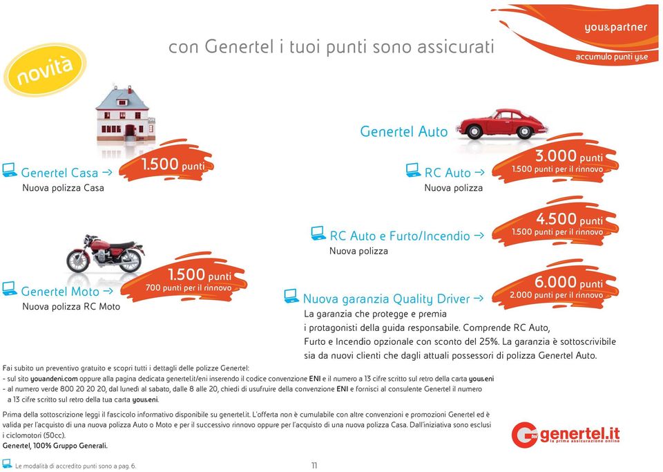 000 punti per il rinnovo Nuova garanzia Quality Driver La garanzia che protegge e a i protagonisti della guida responsabile. Comprende RC Auto, Furto e Incendio opzionale con sconto del 25%.