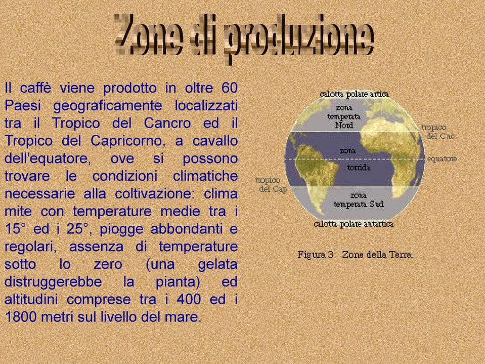 coltivazione: clima mite con temperature medie tra i 15 ed i 25, piogge abbondanti e regolari, assenza di