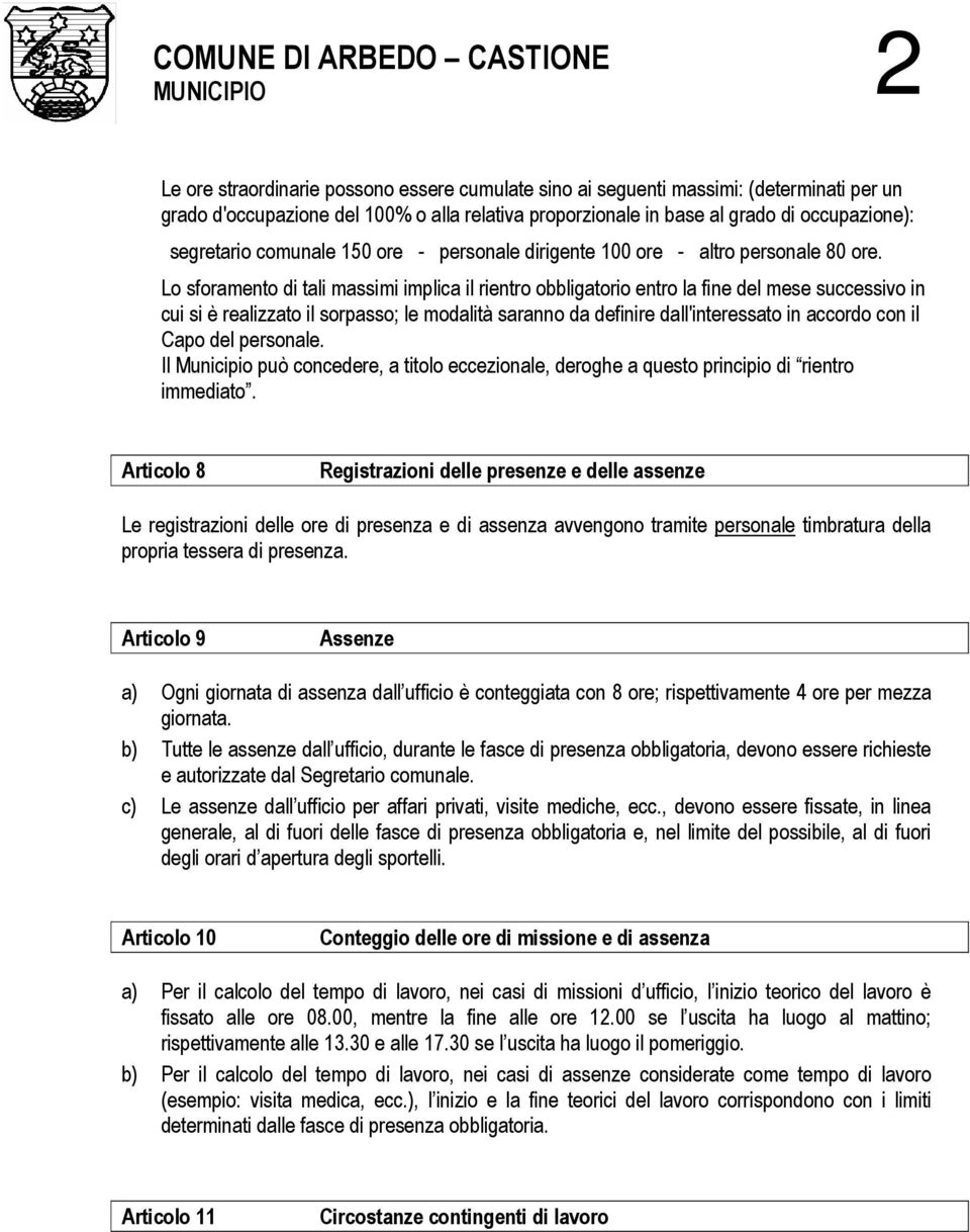 Lo sforamento di tali massimi implica il rientro obbligatorio entro la fine del mese successivo in cui si è realizzato il sorpasso; le modalità saranno da definire dall'interessato in accordo con il