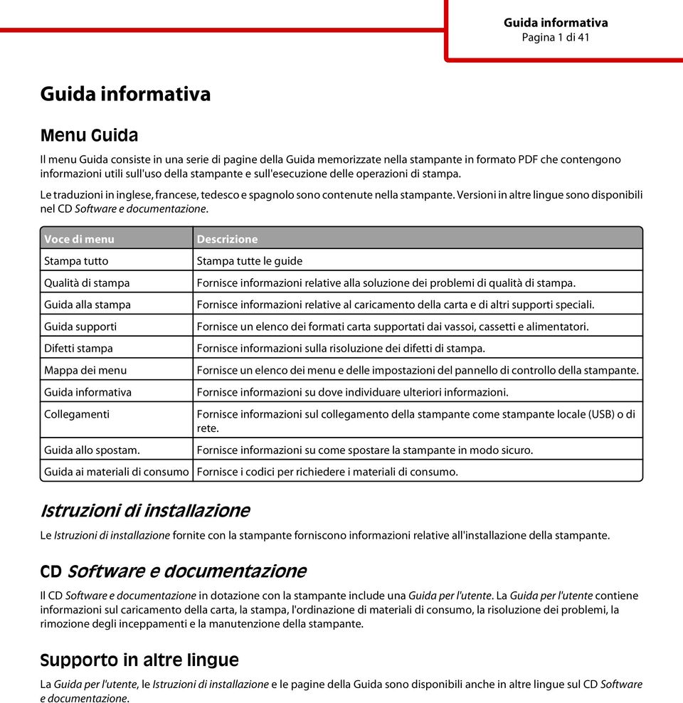 Versioni in altre lingue sono disponibili nel CD Software e documentazione.