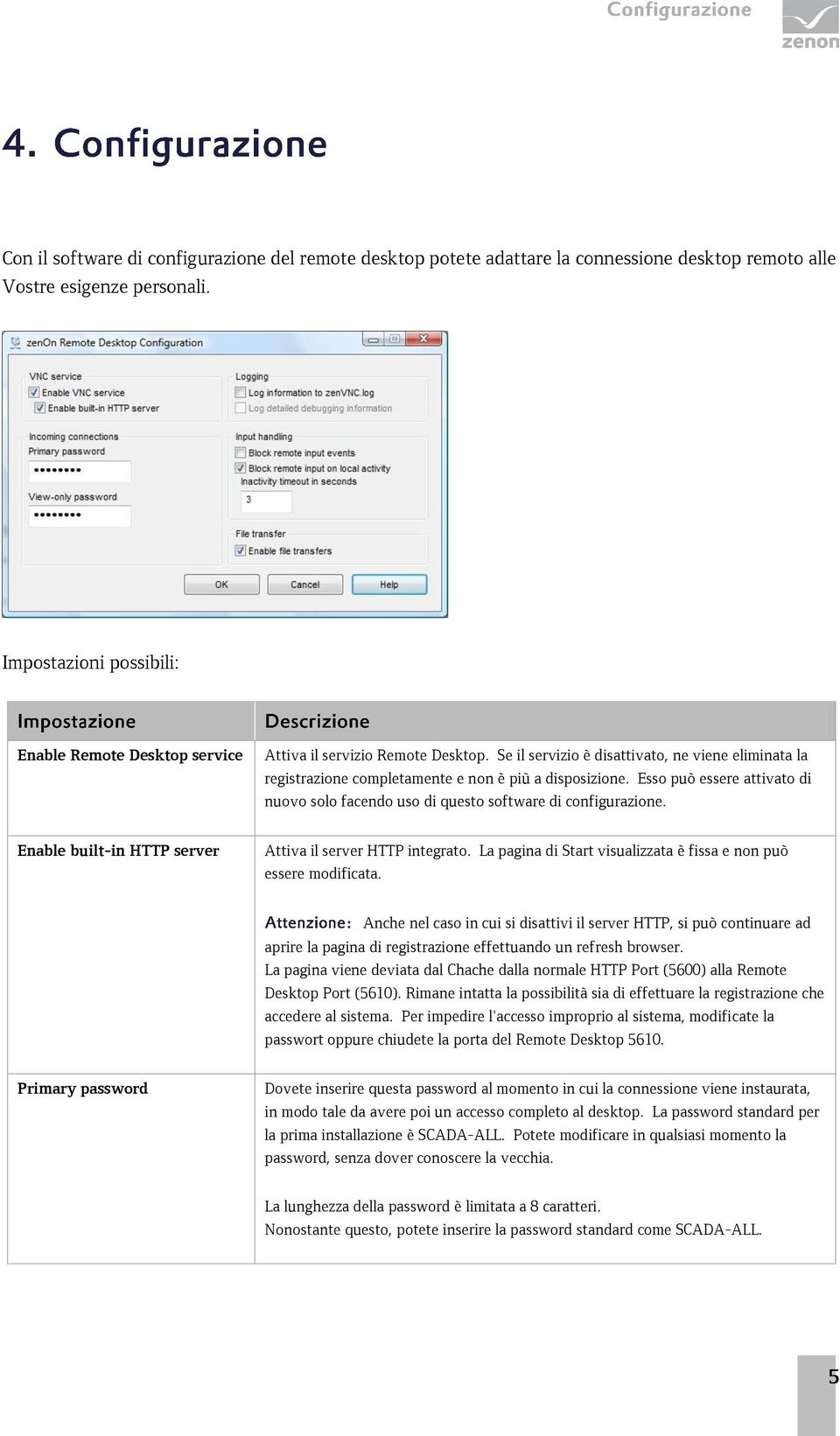 Esso può essere attivato di nuovo solo facendo uso di questo software di configurazione. Enable built-in HTTP server Attiva il server HTTP integrato.