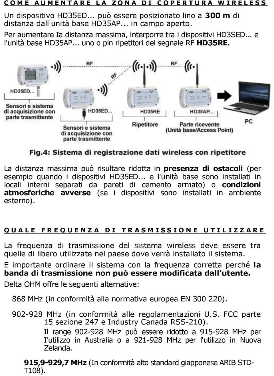 La distanza massima può risultare ridotta in presenza di ostacoli (per esempio quando i dispositivi HD35ED.