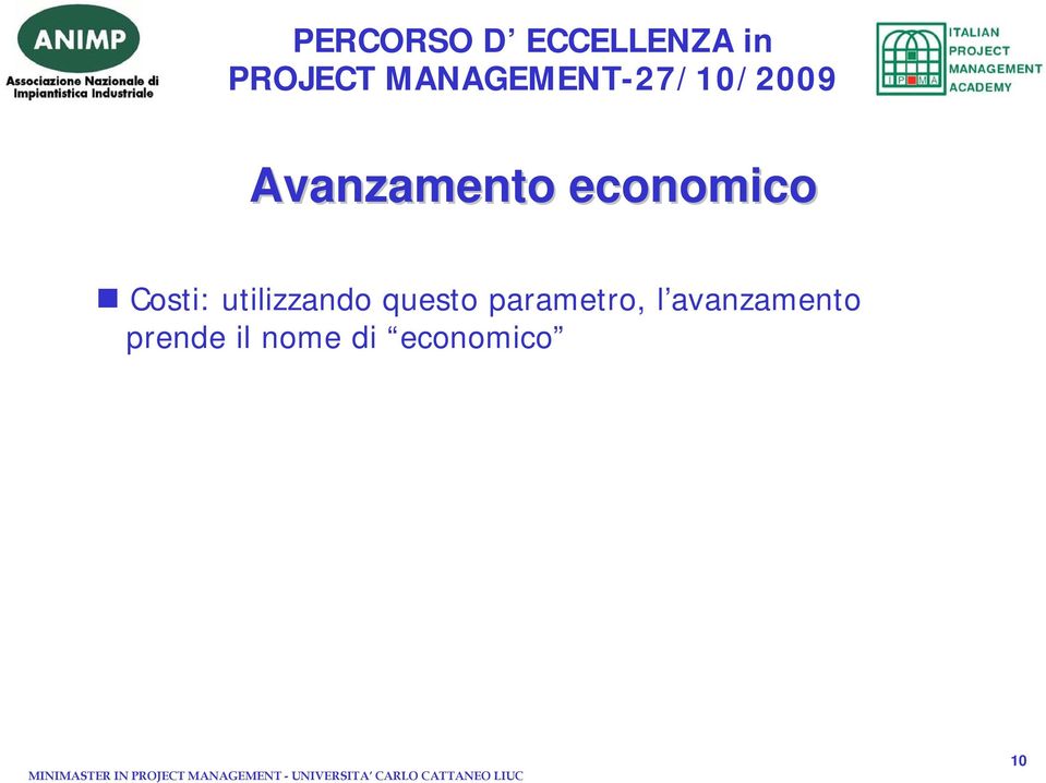 parametro, l avanzamento