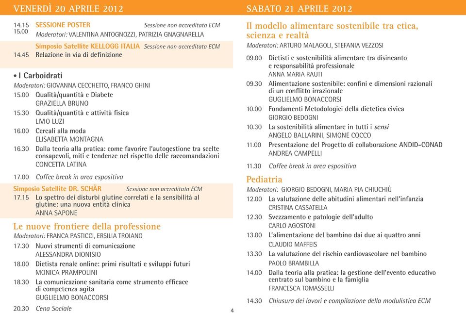 45 Relazione in via di definizione I Carboidrati Moderatori: Giovanna Cecchetto, Franco Ghini 15.00 Qualità/quantità e Diabete Graziella Bruno 15.30 Qualità/quantità e attività fisica Livio Luzi 16.