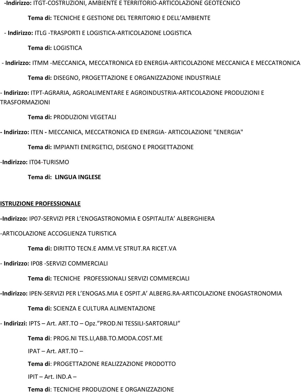 ITPT-AGRARIA, AGROALIMENTARE E AGROINDUSTRIA-ARTICOLAZIONE PRODUZIONI E TRASFORMAZIONI Tema di: PRODUZIONI VEGETALI - Indirizzo: ITEN - MECCANICA, MECCATRONICA ED ENERGIA- ARTICOLAZIONE "ENERGIA"