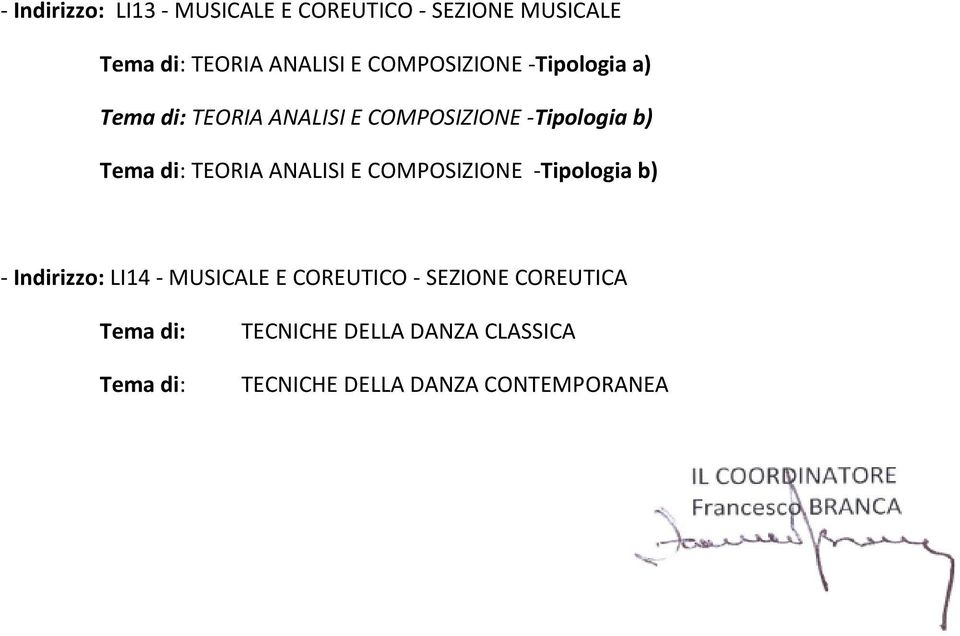 TEORIA ANALISI E COMPOSIZIONE -Tipologia b) - Indirizzo: LI14 - MUSICALE E COREUTICO -