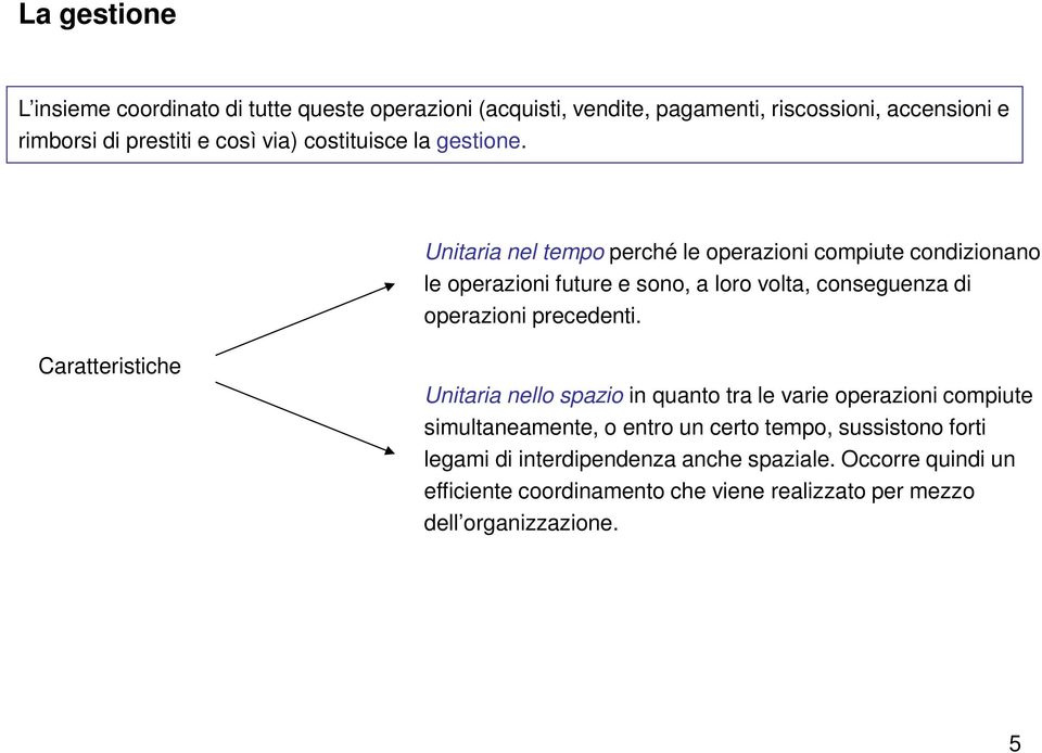 Unitaria nel tempo perché le operazioni compiute condizionano le operazioni future e sono, a loro volta, conseguenza di operazioni precedenti.