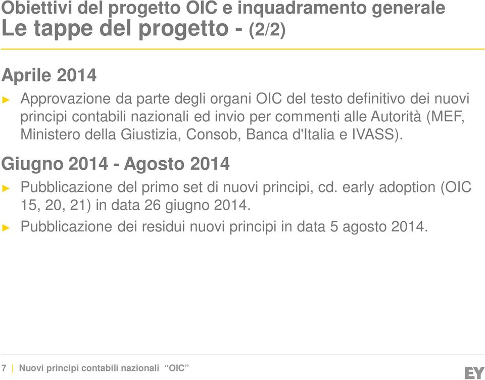 Consob, Banca d'italia e IVASS). Giugno 2014 - Agosto 2014 Pubblicazione del primo set di nuovi principi, cd.