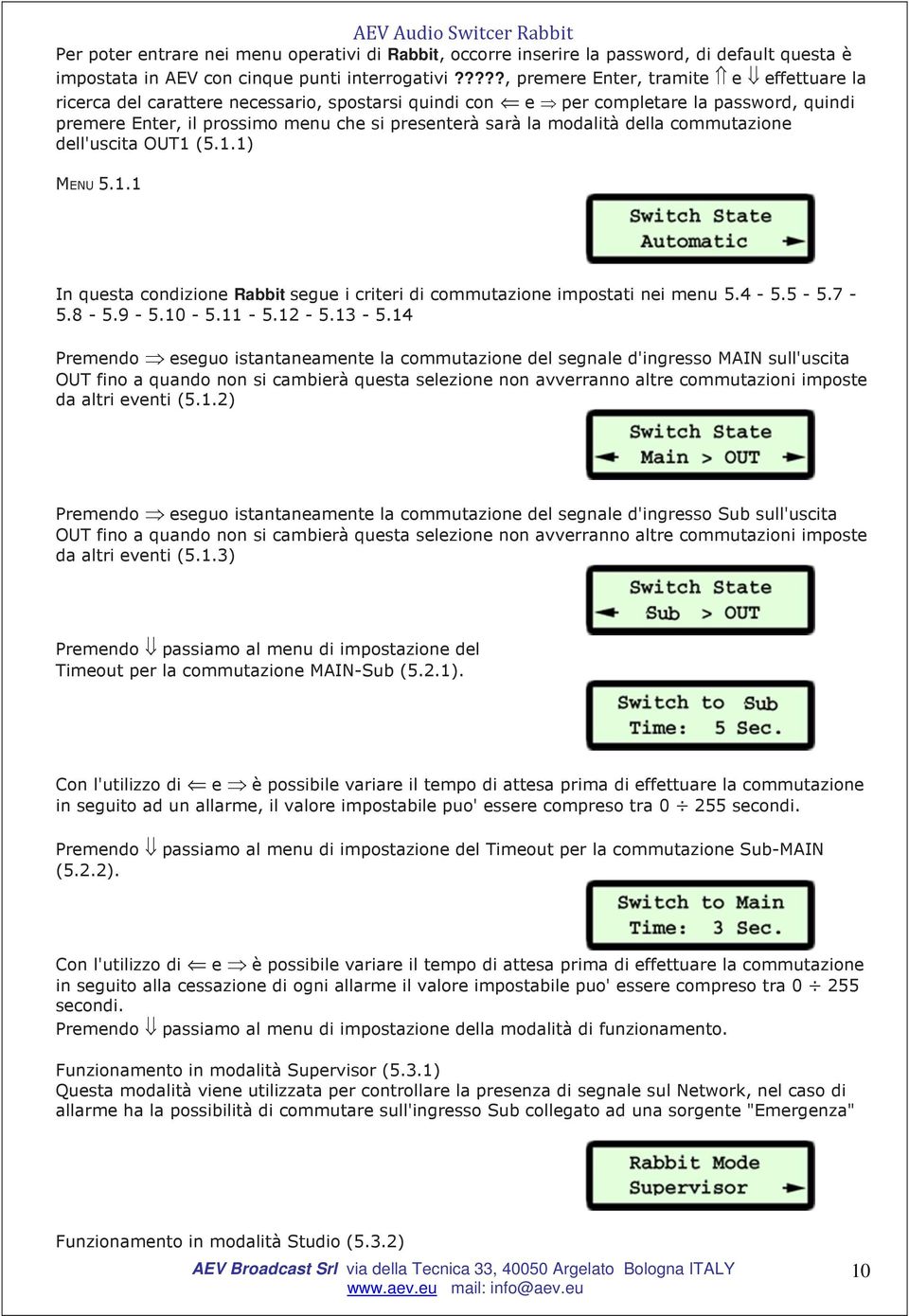 modalità della commutazione dell'uscita OUT1 (5.1.1) MENU 5.1.1 In questa condizione Rabbit segue i criteri di commutazione impostati nei menu 5.4-5.5-5.7-5.8-5.9-5.10-5.11-5.12-5.13-5.