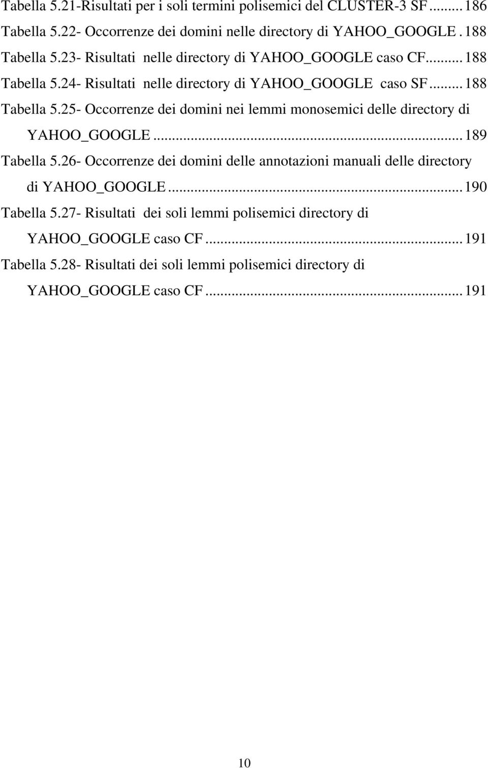 ..189 Tabella 5.26- Occorrenze dei domini delle annotazioni manuali delle directory di YAHOO_GOOGLE...190 Tabella 5.