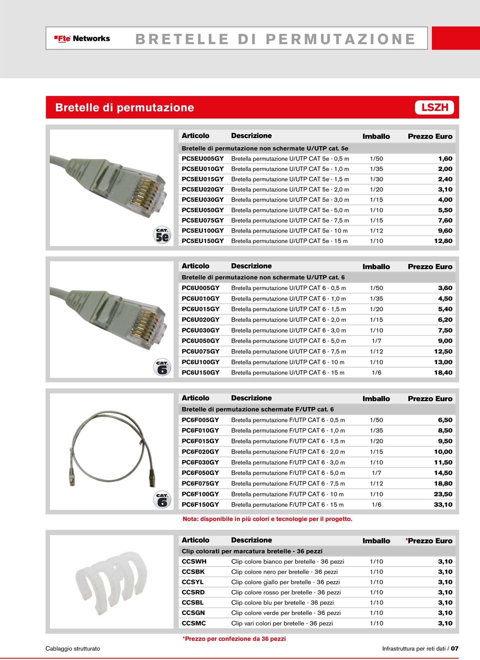 PC5EU020GY Bretella permutazione U/UTP CAT 5e - 2,0 m 1/20 3,10 PC5EU030GY Bretella permutazione U/UTP CAT 5e - 3,0 m 1/15 4,00 PC5EU050GY Bretella permutazione U/UTP CAT 5e - 5,0 m 1/10 5,50