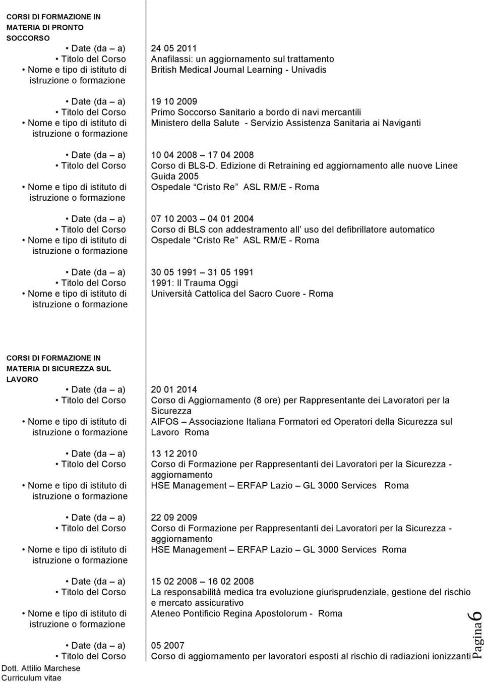 Edizione di Retraining ed aggiornamento alle nuove Linee Guida 2005 Ospedale Cristo Re ASL RM/E - Roma 07 10 2003 04 01 2004 Corso di BLS con addestramento all uso del defibrillatore automatico