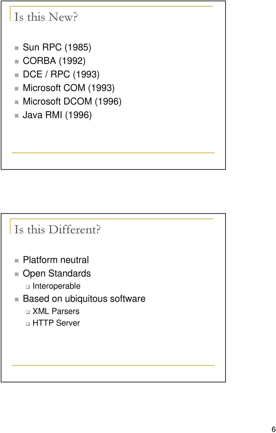 (1993) Microsoft DCOM (1996) Java RMI (1996) Is this