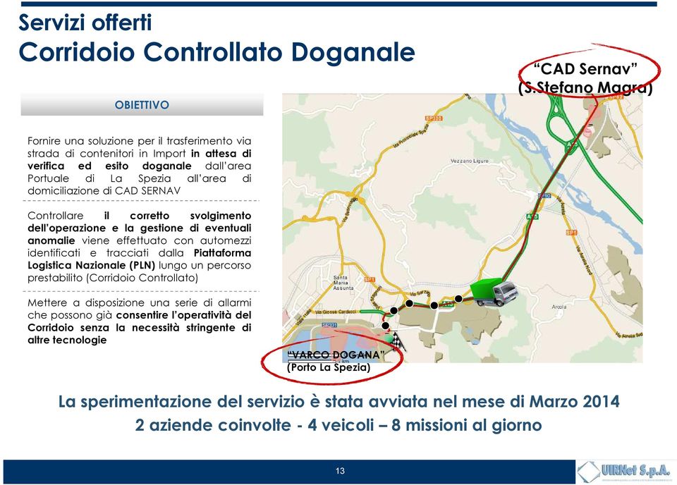 SERNAV Controllare il corretto svolgimento dell operazione e la gestione di eventuali anomalie viene effettuato con automezzi identificati e tracciati dalla Piattaforma Logistica Nazionale (PLN)