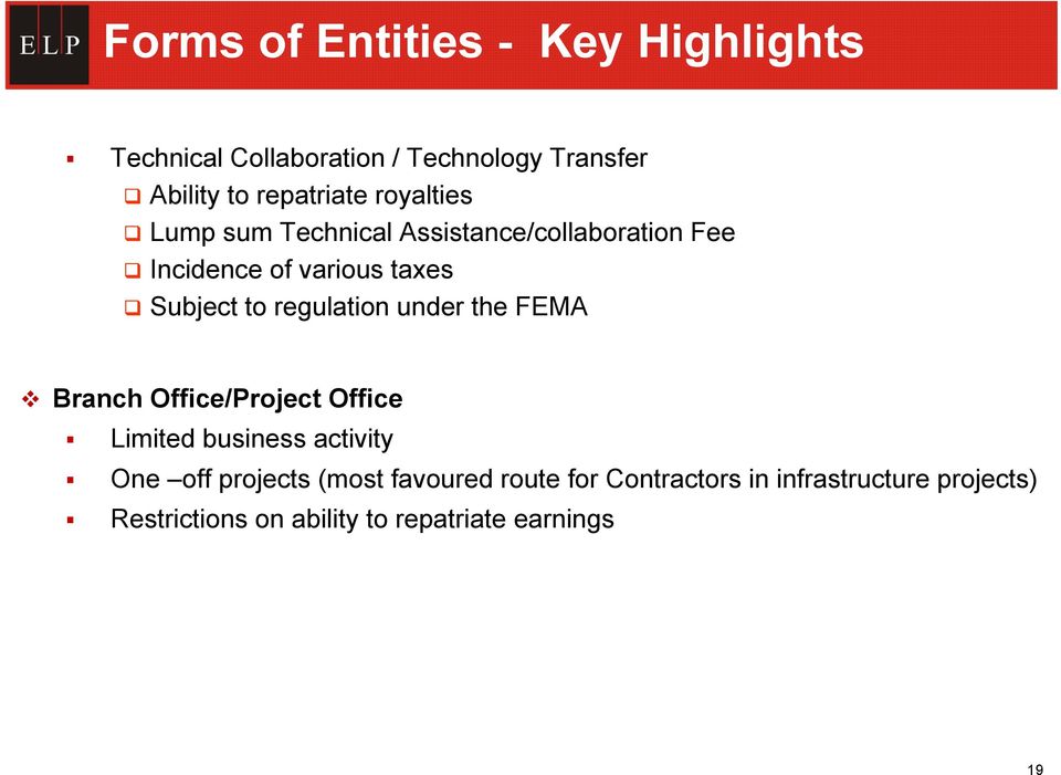 regulation under the FEMA Branch Office/Project Office Limited business activity One off projects