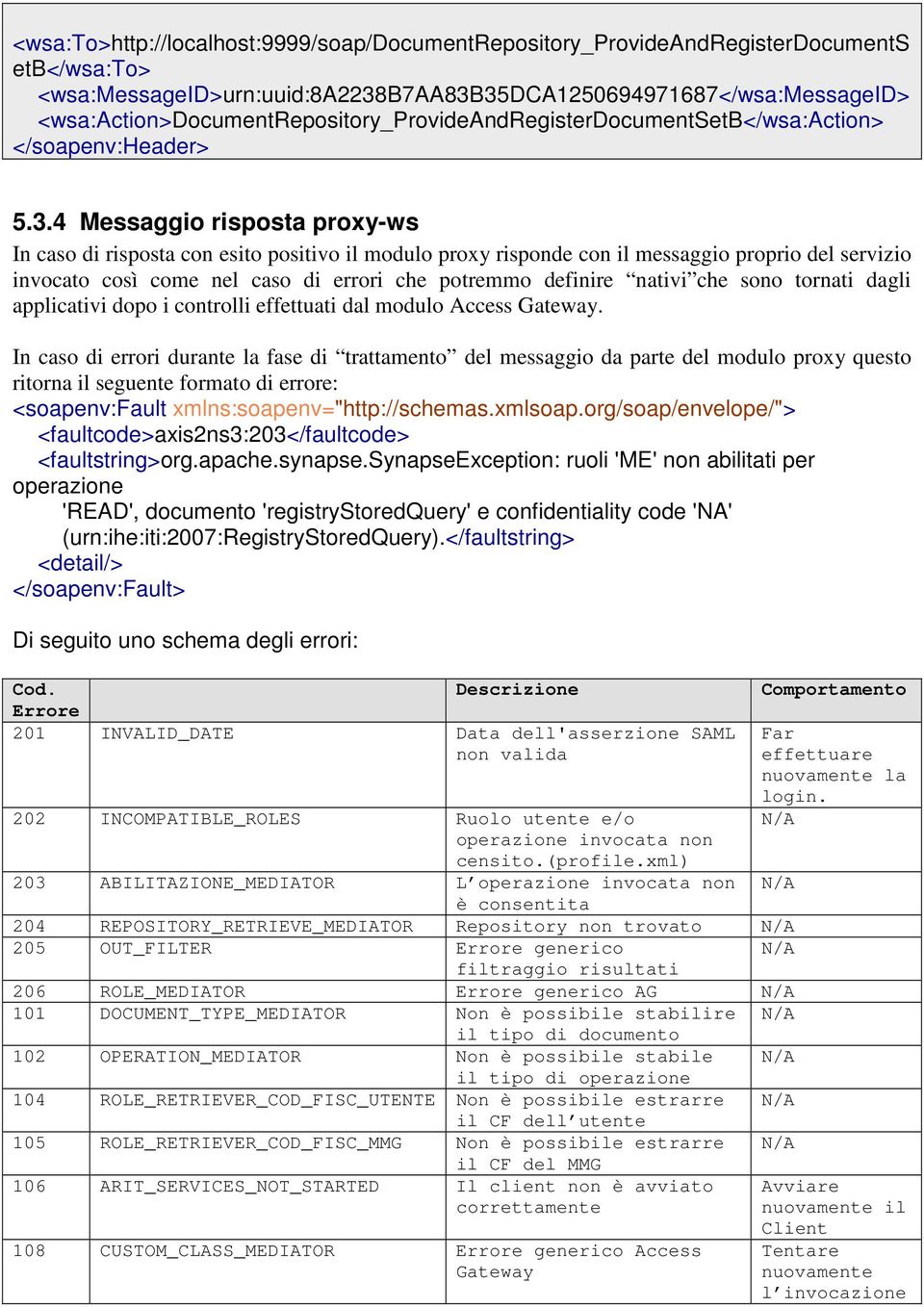 4 Messaggio risposta proxy-ws In caso di risposta con esito positivo il modulo proxy risponde con il messaggio proprio del servizio invocato così come nel caso di errori che potremmo definire nativi