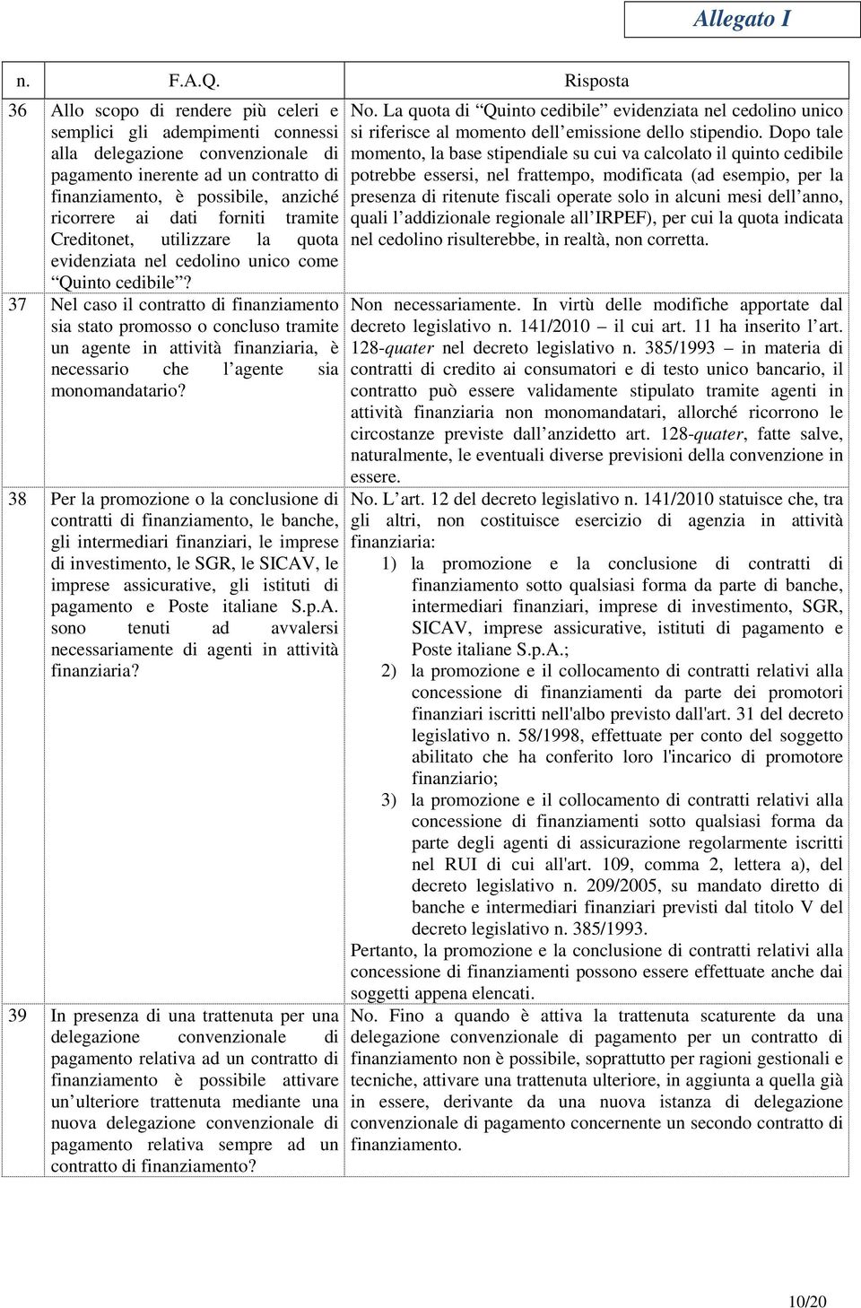 37 Nel caso il contratto di finanziamento sia stato promosso o concluso tramite un agente in attività finanziaria, è necessario che l agente sia monomandatario?