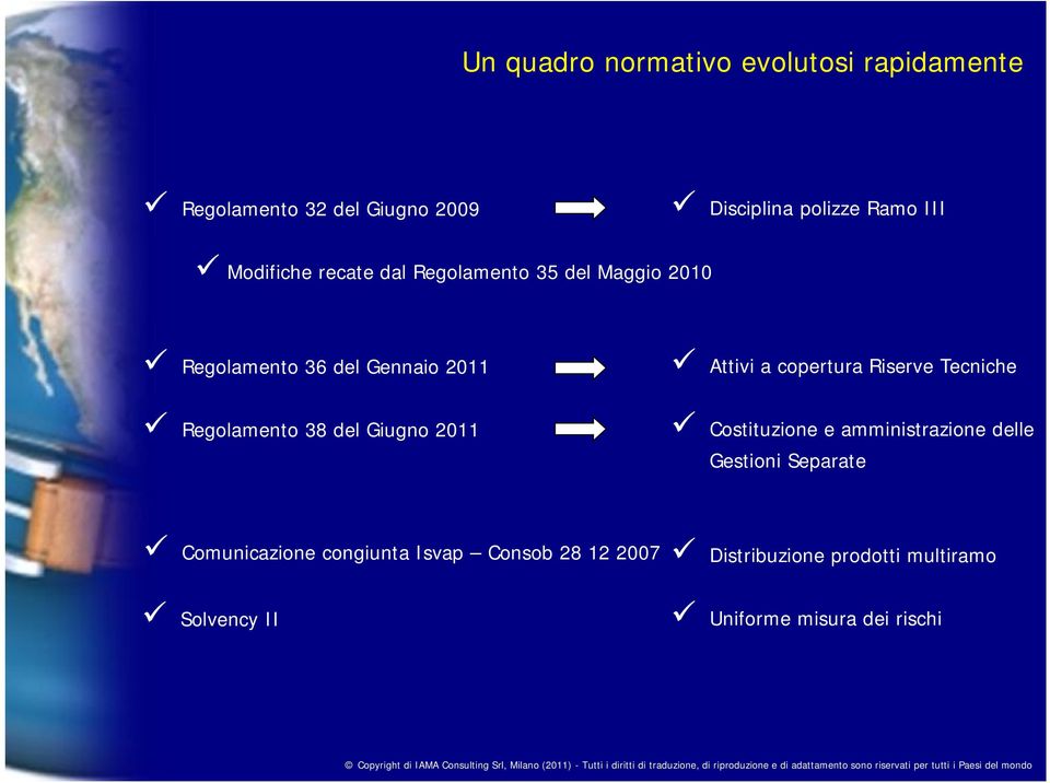 Riserve Tecniche Regolamento 38 del Giugno 2011 Costituzione e amministrazione delle Gestioni Separate