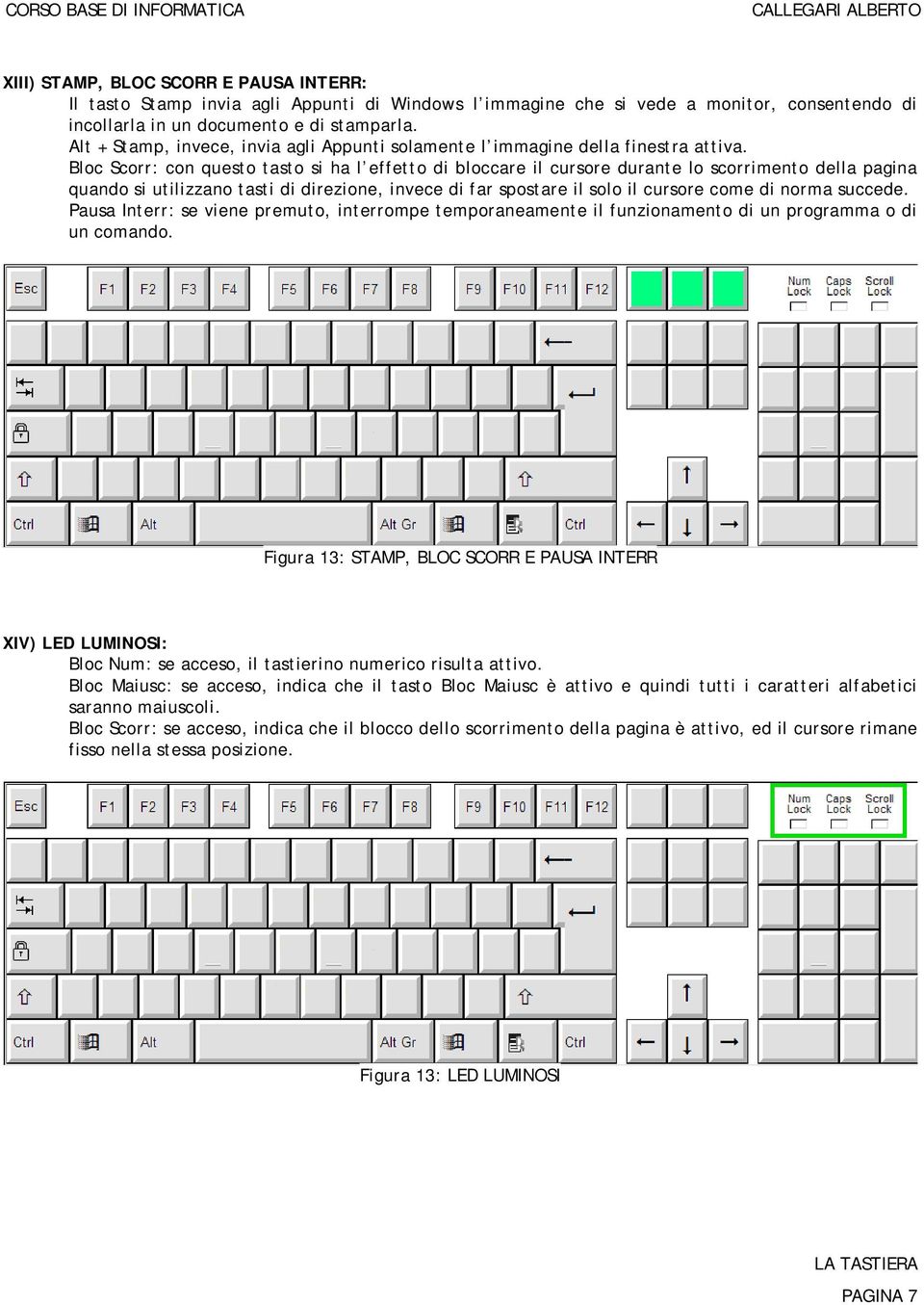 Bloc Scorr: con questo tasto si ha l effetto di bloccare il cursore durante lo scorrimento della pagina quando si utilizzano tasti di direzione, invece di far spostare il solo il cursore come di