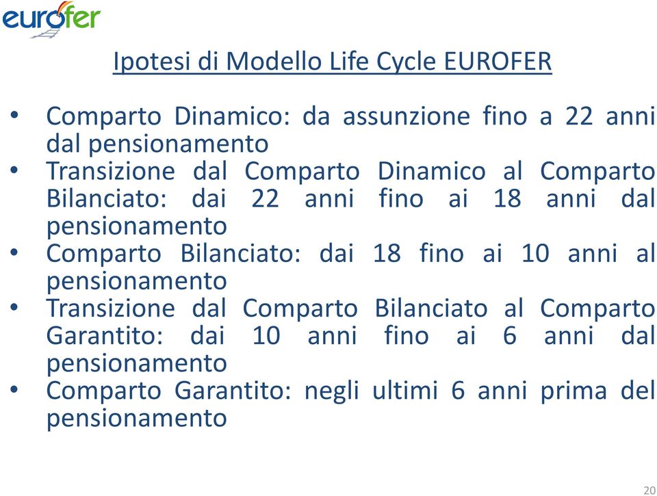 Comparto Bilanciato: dai 18 fino ai 10 anni al pensionamento Transizione dal Comparto Bilanciato al Comparto