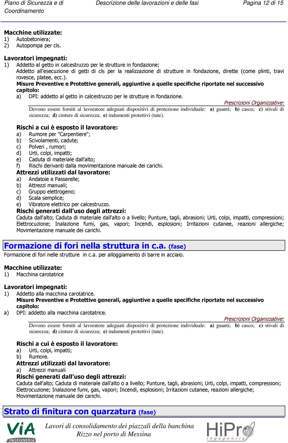 platee, ecc.). a) DPI: addetto al getto in calcestruzzo per le strutture in fondazione.