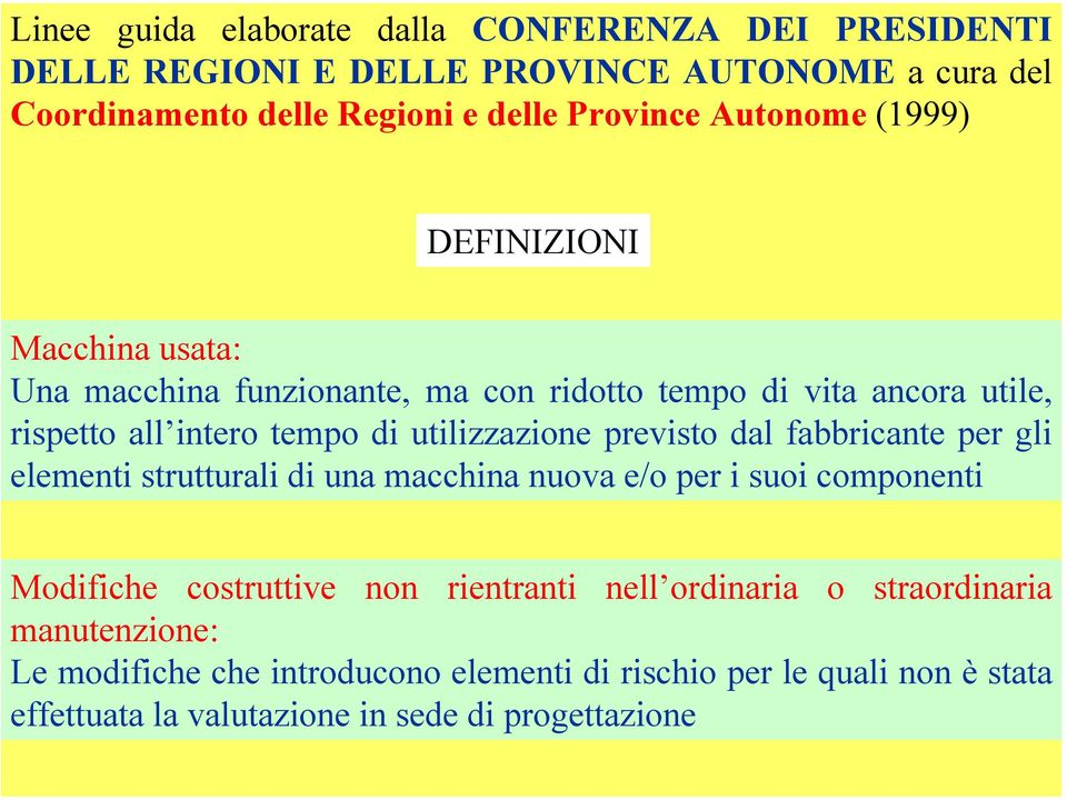 utilizzazione previsto dal fabbricante per gli elementi strutturali di una macchina nuova e/o per i suoi componenti Modifiche costruttive non rientranti