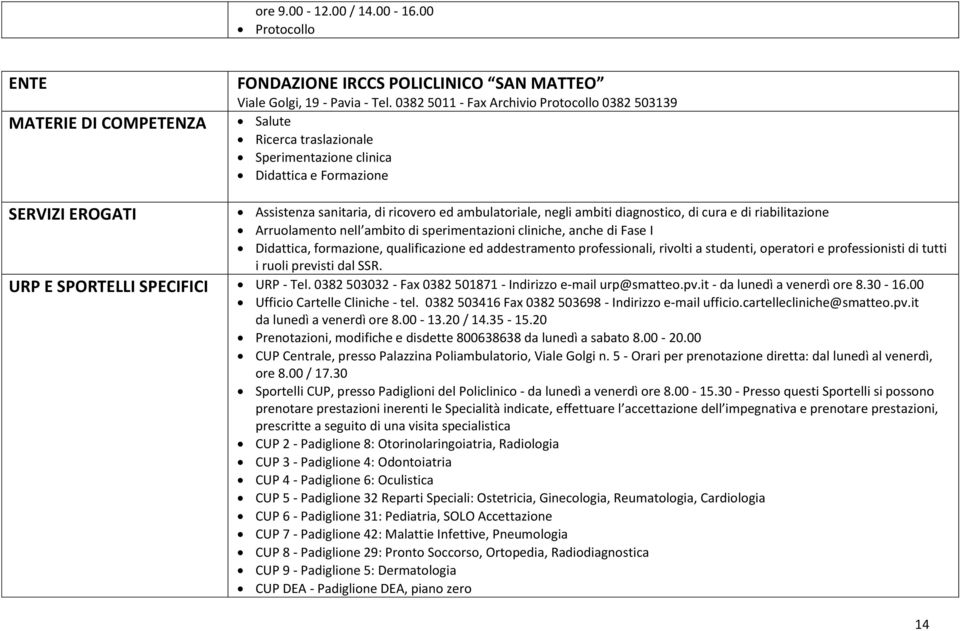 ambiti diagnostico, di cura e di riabilitazione Arruolamento nell ambito di sperimentazioni cliniche, anche di Fase I Didattica, formazione, qualificazione ed addestramento professionali, rivolti a