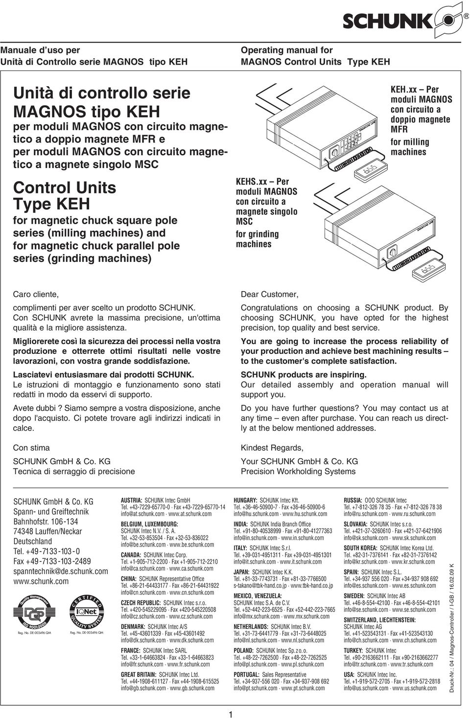 xx Per moduli MAGNOS con circuito a magnete singolo MSC for grinding machines KEH.