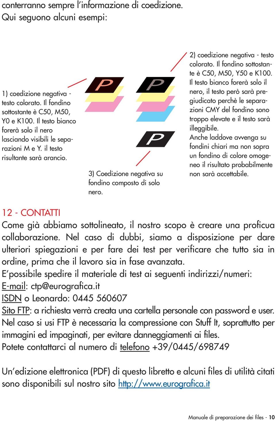 2) coedizione negativa - testo colorato. Il fondino sottostante è C50, M50, Y50 e K100.