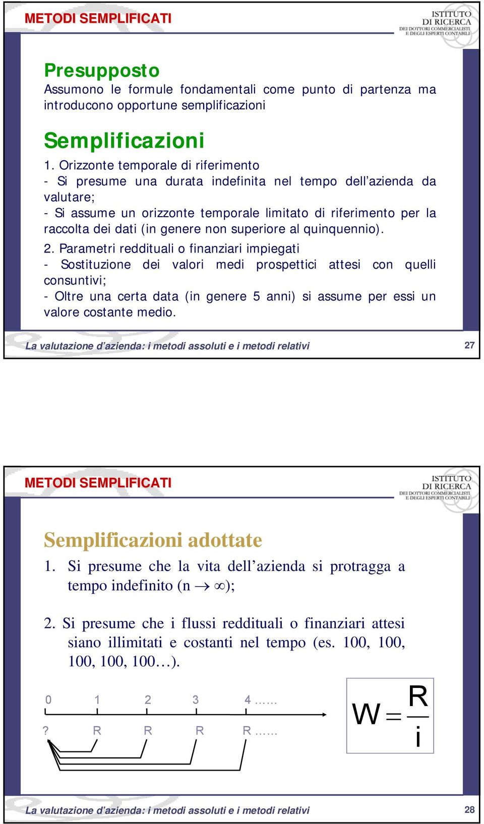 qunquenno). 2. Parametr reddtual o fnanzar mpegat - Sosttuzone de valor med prospettc attes con quell consuntv; - Oltre una certa data (n genere 5 ann) s assume per ess un valore costante medo.