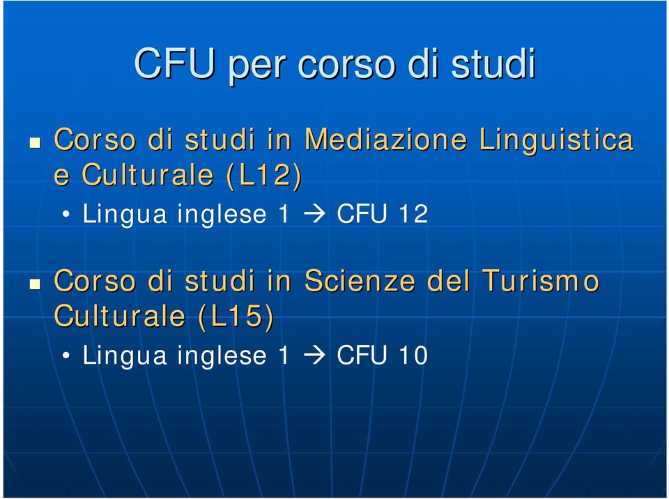 Lingua inglese 1 CFU 12 Corso di studi in