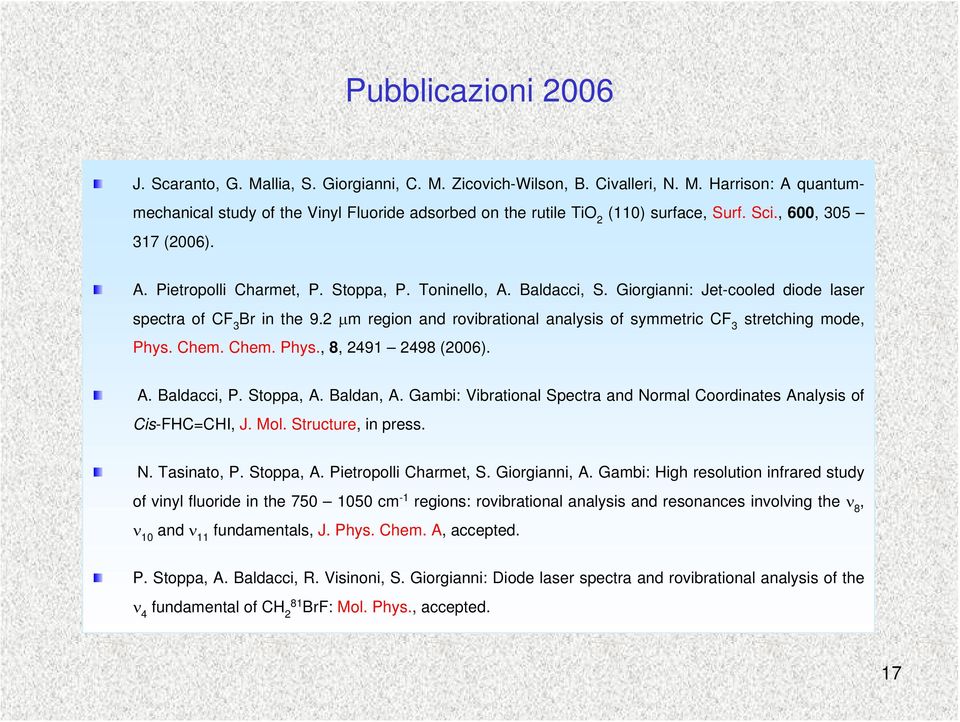 2 μm region and rovibrational analysis of symmetric CF 3 stretching mode, Phys. Chem. Chem. Phys., 8, 2491 2498 (2006). A. Baldacci, P. Stoppa, A. Baldan, A.